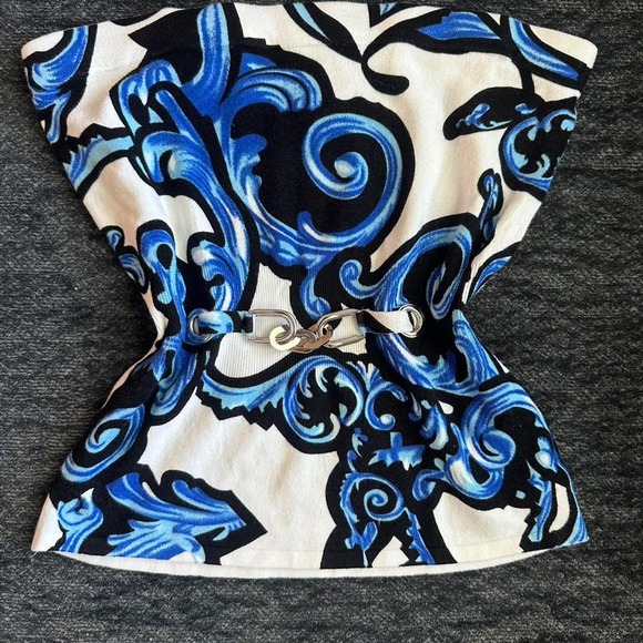Vintage Y2K cache tube top in blue and white paisley print. - Picture 1 of 4